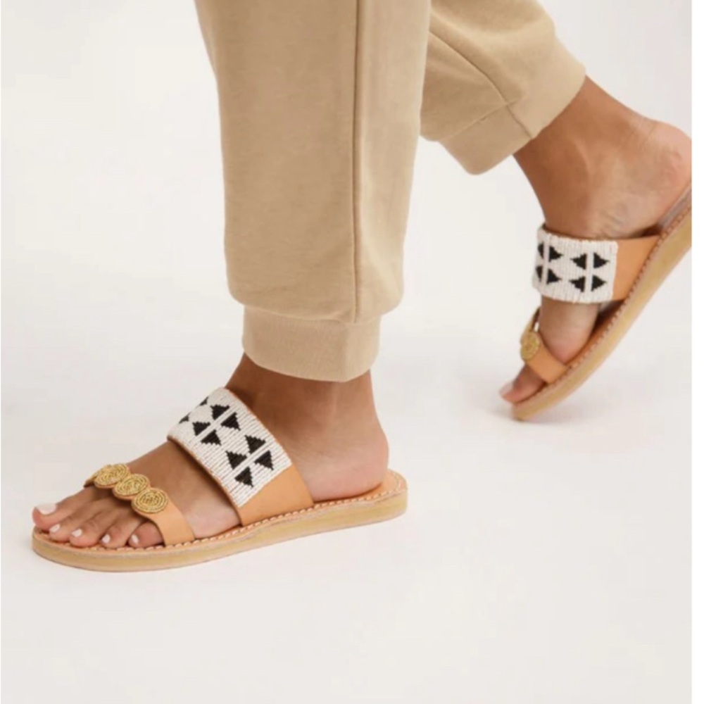 Laidback London Elon Lp Leather Slip-on Sandals Black White Beaded 39 or 8.5-9